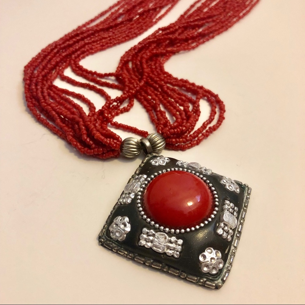 Red Beaded Necklace with Gorgeous Pendant